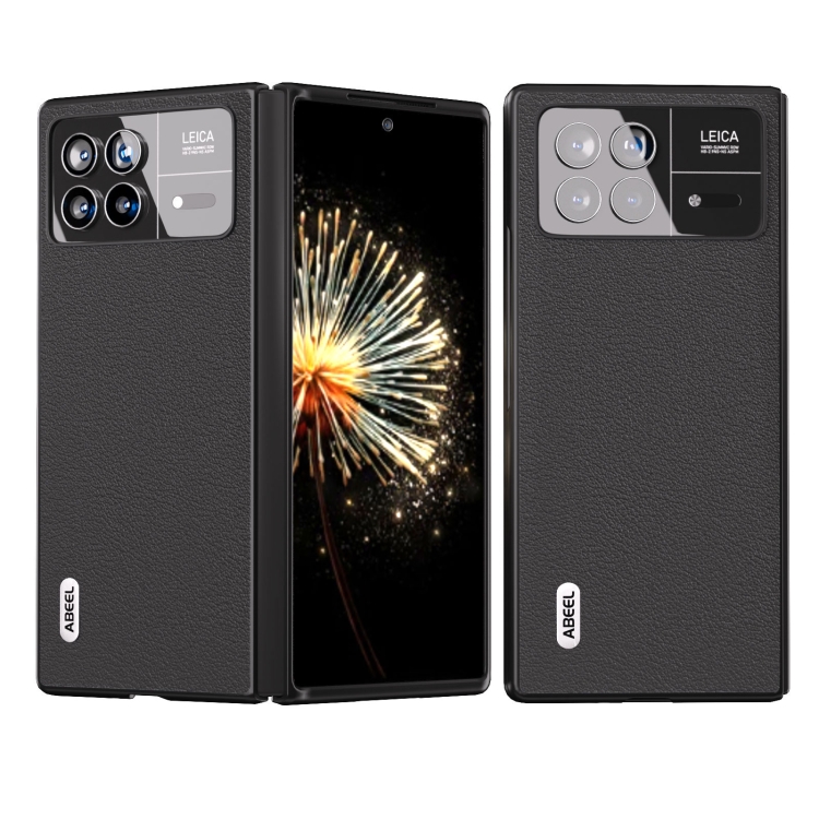 

For Xiaomi Mix Fold 3 ABEEL Genuine Leather Wave Black Edge Phone Case(Black)