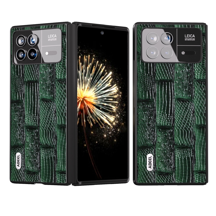 

For Xiaomi Mix Fold 3 ABEEL Genuine Leather Mahjong Pattern Black Edge Phone Case(Green)