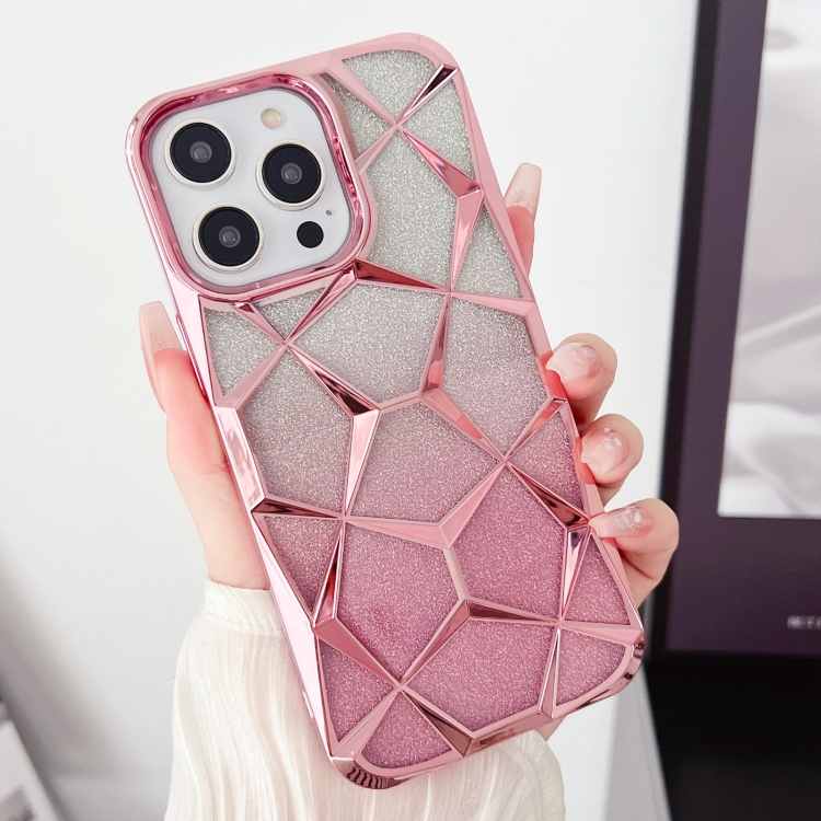 

For iPhone 14 Pro Gradient Glitter Water Cube Electroplating TPU Phone Case(Pink)