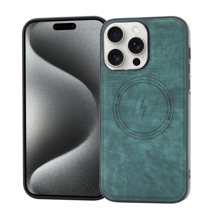 

For iPhone 15 Pro Max Side Leather Magsafe Phone Case(Green)