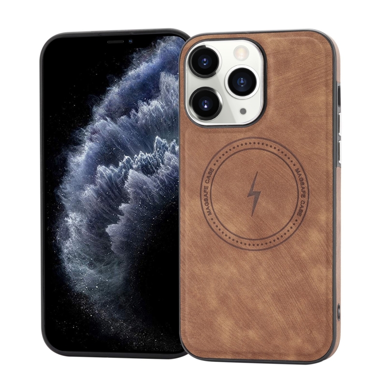 

For iPhone 11 Pro Side PU Hybrid TPU Magsafe Phone Case(Brown)