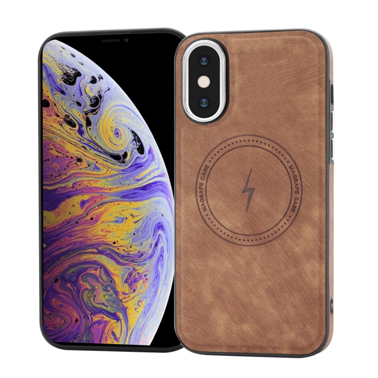 

For iPhone XS Max Side Leather Magsafe Phone Case(Brown)