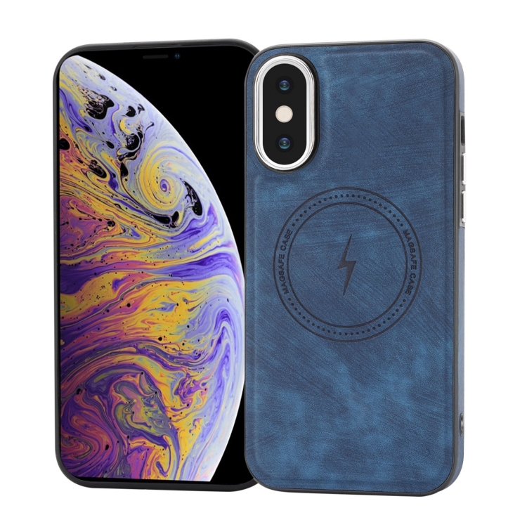 

For iPhone XS Max Side PU Hybrid TPU Magsafe Phone Case(Blue)