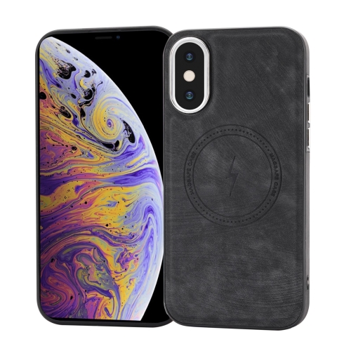 

For iPhone XS Max Side PU Hybrid TPU Magsafe Phone Case(Black)