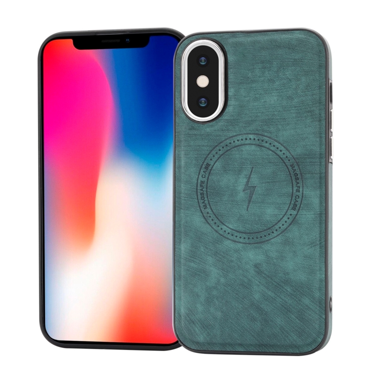 

For iPhone XS /X Side Leather Magsafe Phone Case(Green)