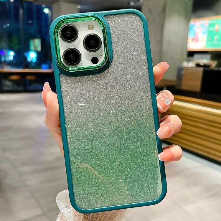 

For iPhone 12 Gradient Glitter Electroplating Acrylic Phone Case(Green)