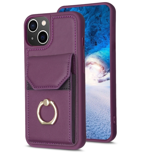 

For iPhone 15 Plus BF29 Organ Card Bag Ring Holder Phone Case(Dark Purple)