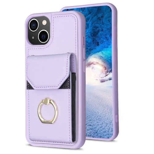 

For iPhone 15 BF29 Organ Card Bag Ring Holder Phone Case(Purple)