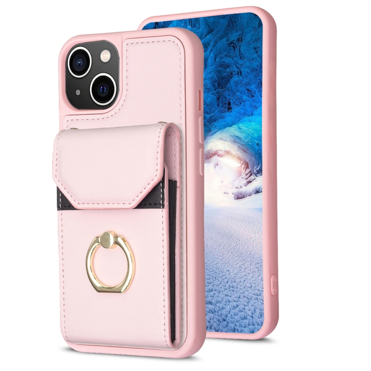 

For iPhone 14 / 13 BF29 Organ Card Bag Ring Holder Phone Case(Pink)