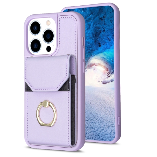 

For iPhone 14 Pro BF29 Organ Card Bag Ring Holder Phone Case(Purple)