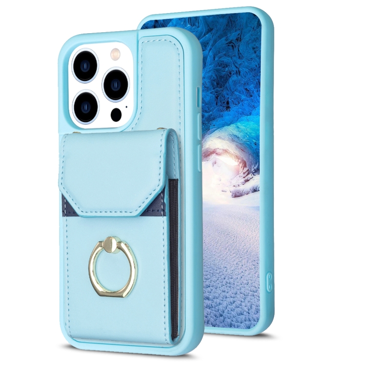 

For iPhone 14 Pro BF29 Organ Card Bag Ring Holder Phone Case(Blue)