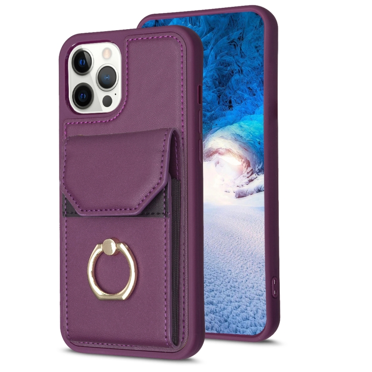 

For iPhone 14 Pro Max BF29 Organ Card Bag Ring Holder Phone Case(Dark Purple)