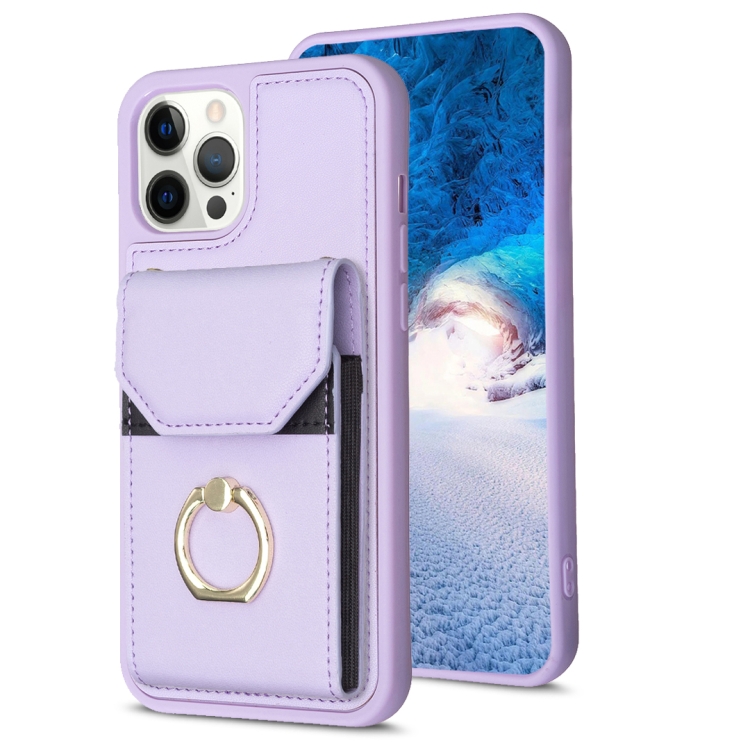 

For iPhone 14 Pro Max BF29 Organ Card Bag Ring Holder Phone Case(Purple)