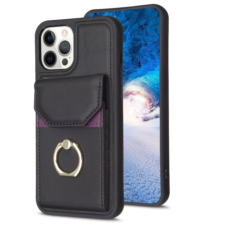 

For iPhone 13 Pro Max BF29 Organ Card Bag Ring Holder Phone Case(Black)