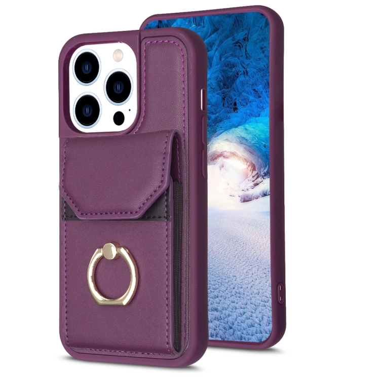 

For iPhone 13 Pro BF29 Organ Card Bag Ring Holder Phone Case(Dark Purple)