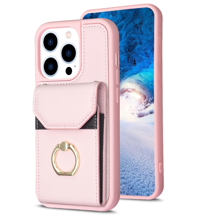 

For iPhone 13 Pro BF29 Organ Card Bag Ring Holder Phone Case(Pink)