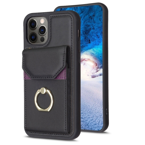 

For iPhone 12 / 12 Pro BF29 Organ Card Bag Ring Holder Phone Case(Black)