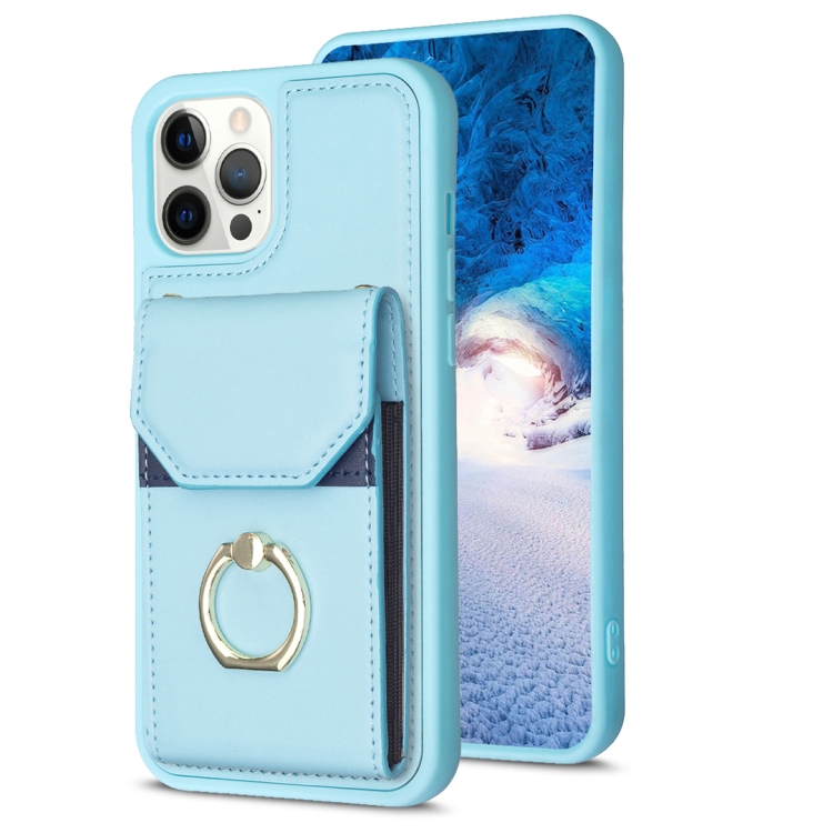 

For iPhone 12 Pro Max BF29 Organ Card Bag Ring Holder Phone Case(Blue)