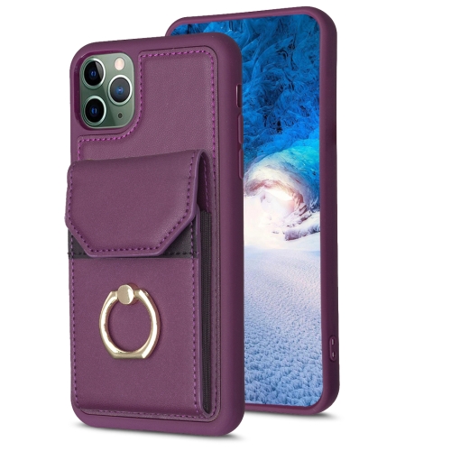 

For iPhone 11 Pro Max BF29 Organ Card Bag Ring Holder Phone Case(Dark Purple)