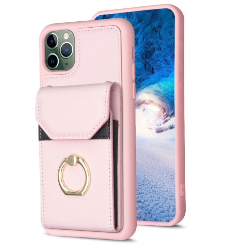 

For iPhone 11 Pro Max BF29 Organ Card Bag Ring Holder Phone Case(Pink)