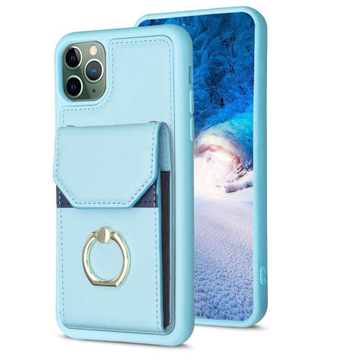 

For iPhone 11 Pro Max BF29 Organ Card Bag Ring Holder Phone Case(Blue)