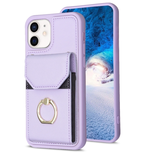 

For iPhone 11 BF29 Organ Card Bag Ring Holder Phone Case(Purple)