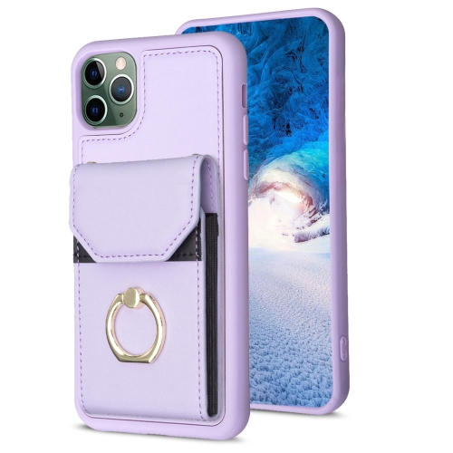 

For iPhone 11 Pro BF29 Organ Card Bag Ring Holder Phone Case(Purple)