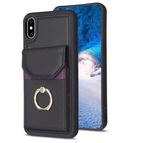 

For iPhone X / XS BF29 Organ Card Bag Ring Holder Phone Case(Black)