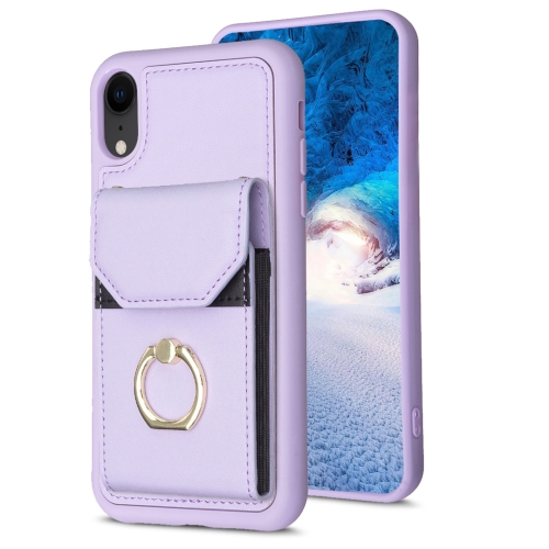 

For iPhone XR BF29 Organ Card Bag Ring Holder Phone Case(Purple)