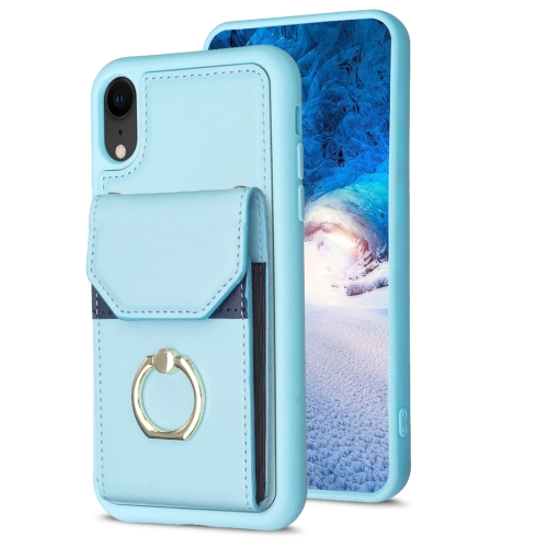 

For iPhone XR BF29 Organ Card Bag Ring Holder Phone Case(Blue)