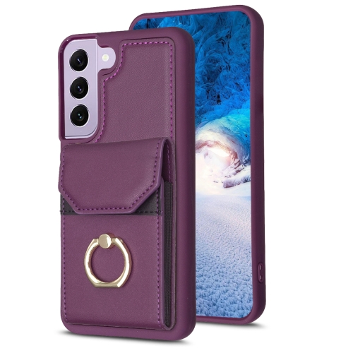 

For Samsung Galaxy S21+ 5G BF29 Organ Card Bag Ring Holder Phone Case(Dark Purple)