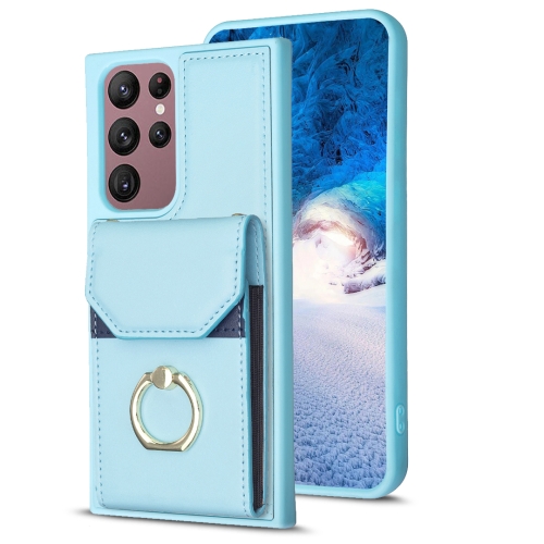 

For Samsung Galaxy S22 Ultra 5G BF29 Organ Card Bag Ring Holder Phone Case(Blue)