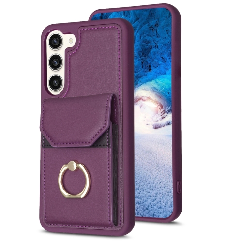 

For Samsung Galaxy S23+ 5G BF29 Organ Card Bag Ring Holder Phone Case(Dark Purple)