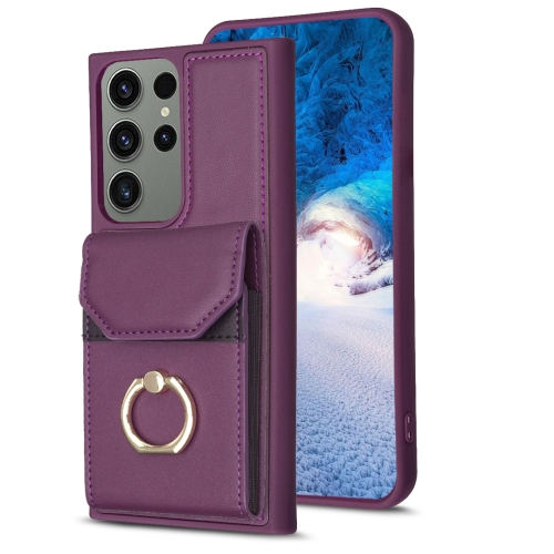 

For Samsung Galaxy S23 Ultra 5G BF29 Organ Card Bag Ring Holder Phone Case(Dark Purple)