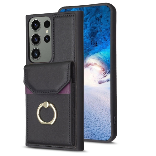 

For Samsung Galaxy S23 Ultra 5G BF29 Organ Card Bag Ring Holder Phone Case(Black)