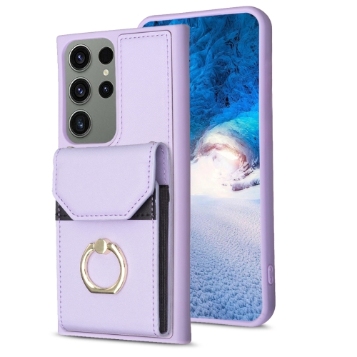 

For Samsung Galaxy S23 Ultra 5G BF29 Organ Card Bag Ring Holder Phone Case(Purple)