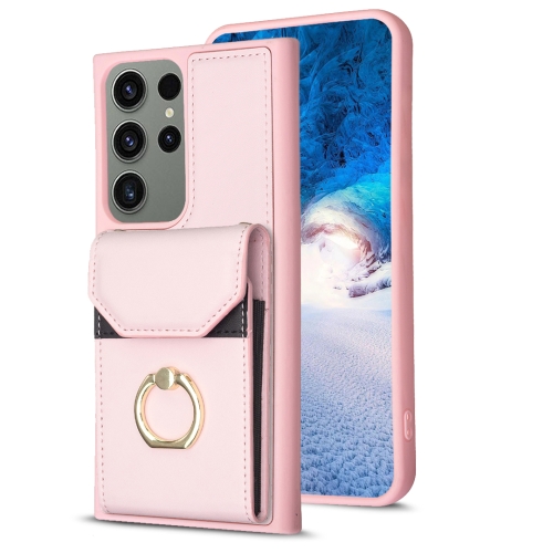 

For Samsung Galaxy S23 Ultra 5G BF29 Organ Card Bag Ring Holder Phone Case(Pink)