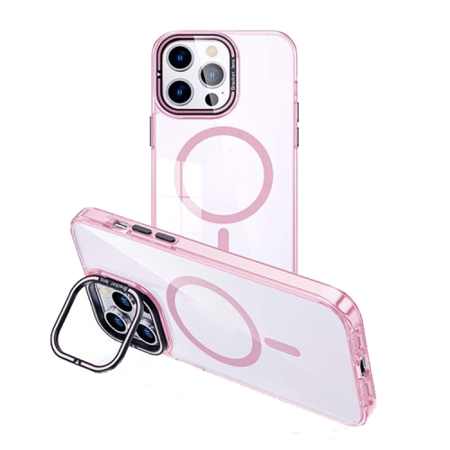 

For iPhone 15 Pro MagSafe Magnetic Invisible Holder Transparent Phone Case(Pink)
