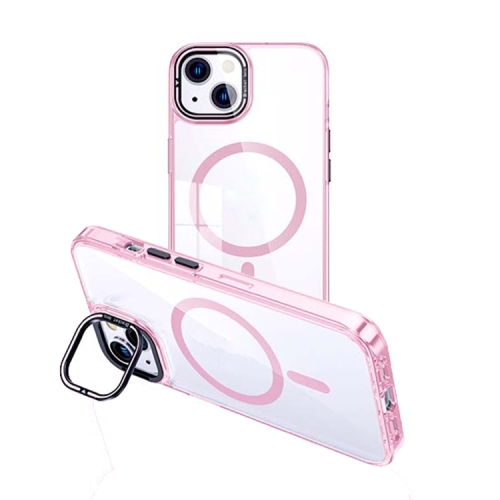 

For iPhone 15 Plus MagSafe Magnetic Invisible Holder Transparent Phone Case(Pink)