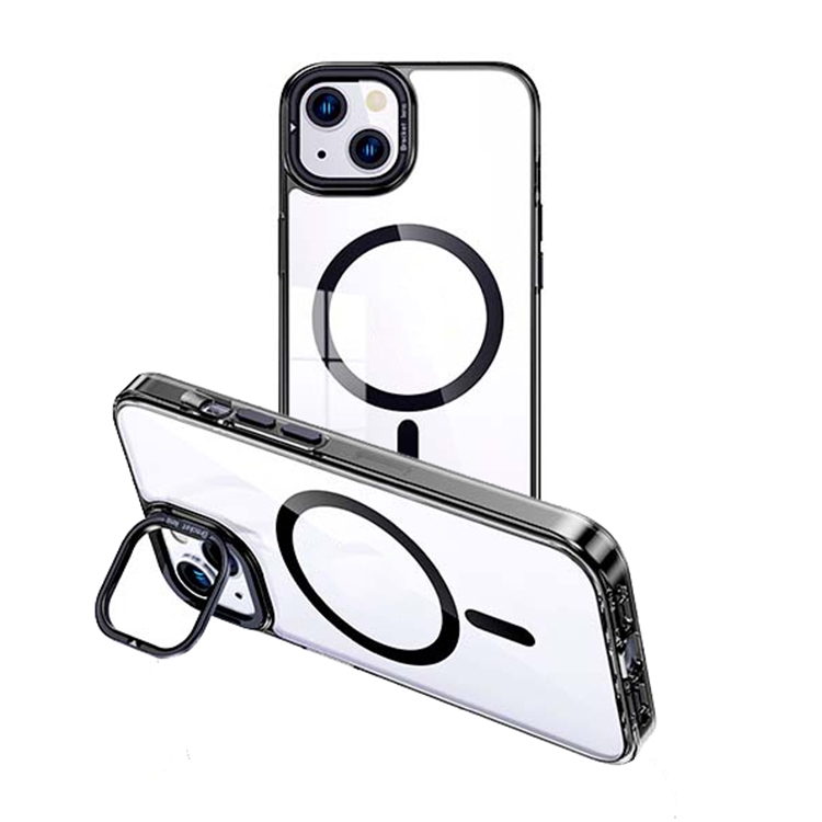 

For iPhone 14 MagSafe Magnetic Invisible Holder Transparent Phone Case(Black)