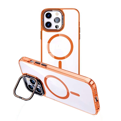 

For iPhone 14 Pro MagSafe Magnetic Invisible Holder Transparent Phone Case(Orange)