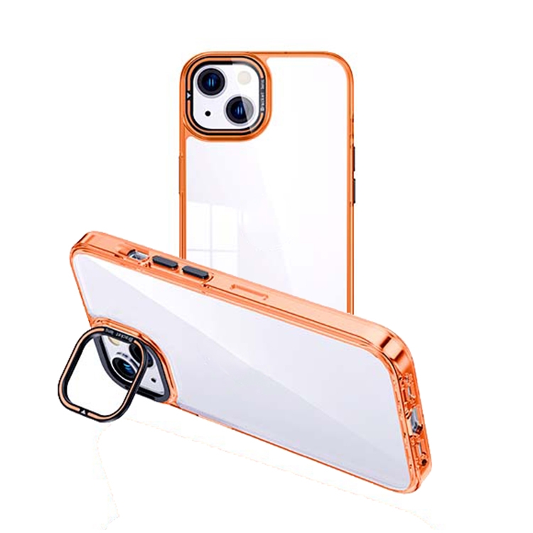 

For iPhone 15 Plus Invisible Camera Holder Transparent Phone Case(Orange)