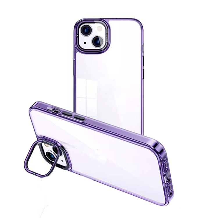 

For iPhone 15 Invisible Camera Holder Transparent Phone Case(Purple)