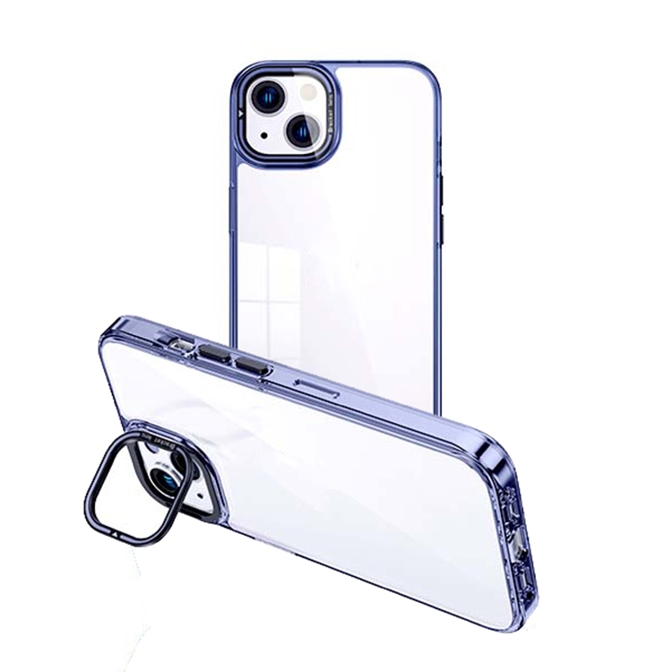 

For iPhone 14 Plus Invisible Camera Holder Transparent Phone Case(Blue)