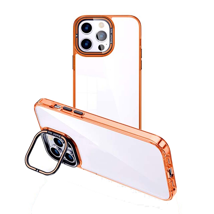

For iPhone 14 Pro Invisible Camera Holder Transparent Phone Case(Orange)