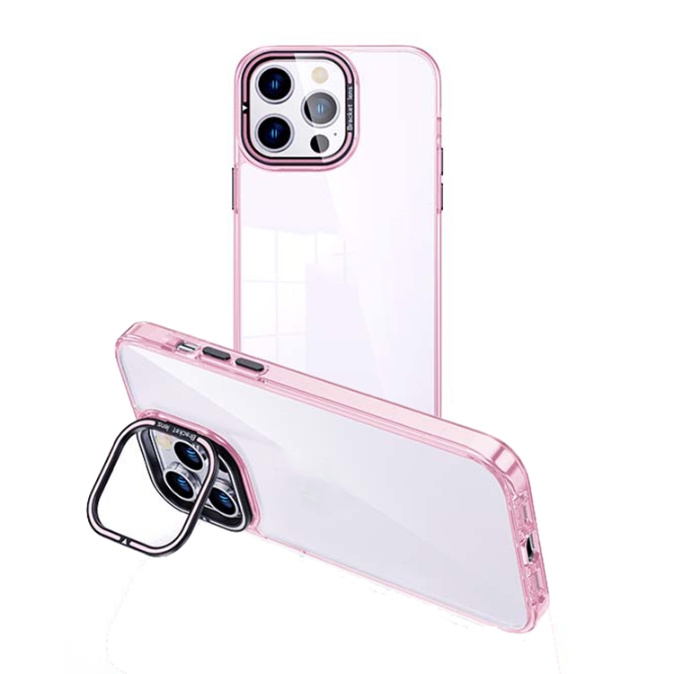 

For iPhone 14 Pro Max Invisible Camera Holder Transparent Phone Case(Pink)