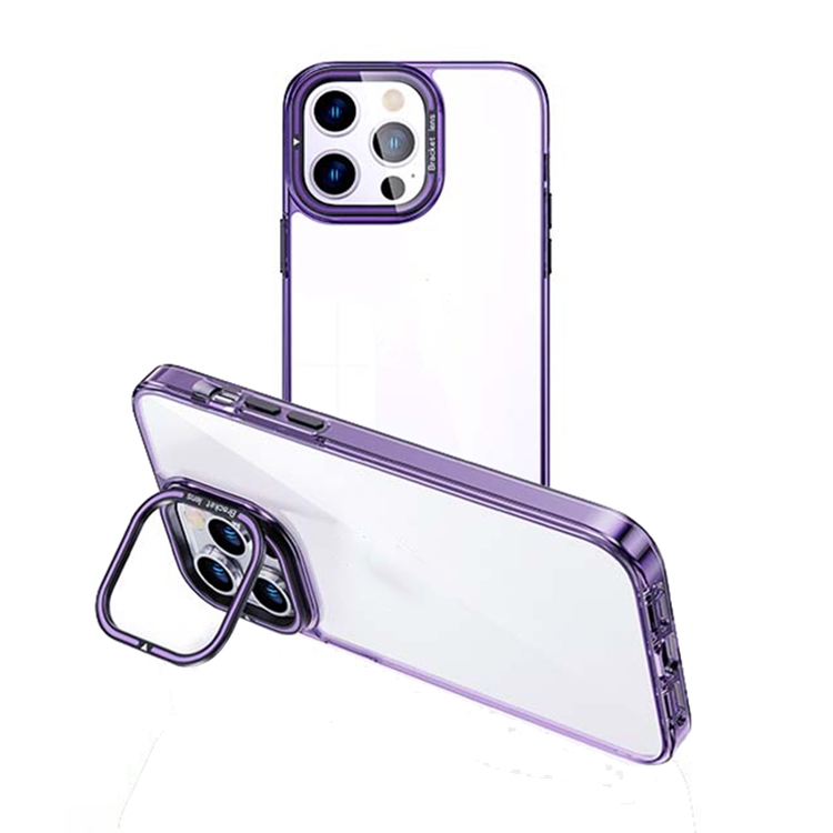 

For iPhone 13 Pro Max Invisible Camera Holder Transparent Phone Case(Purple)