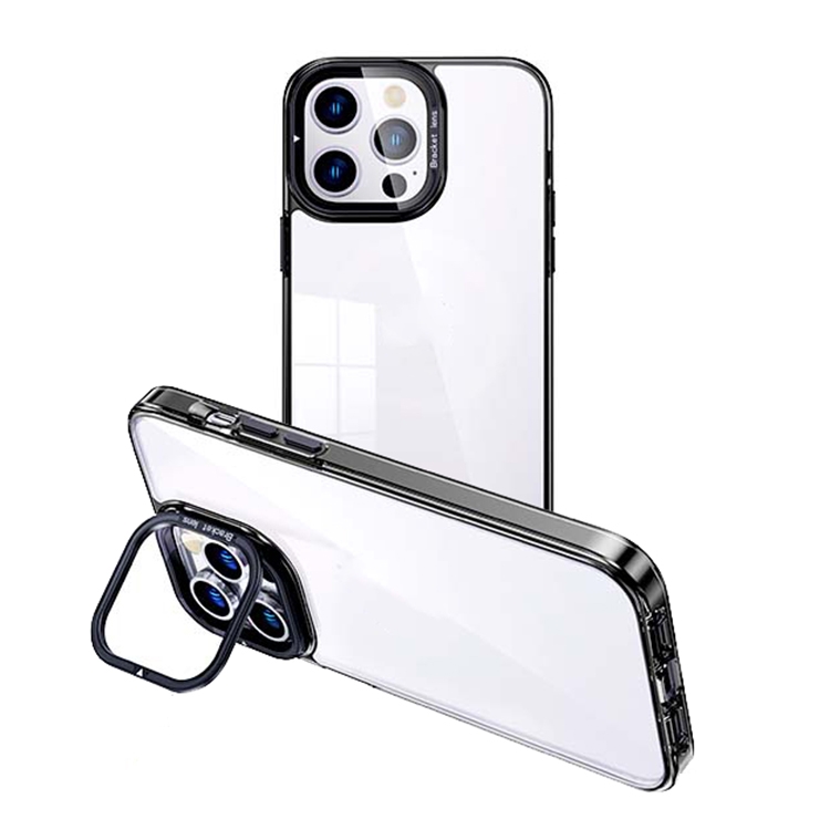 

For iPhone 13 Pro Invisible Camera Holder Transparent Phone Case(Black)