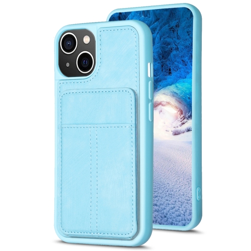 

For iPhone 15 Plus BF28 Frosted Card Bag Phone Case with Holder(Blue)