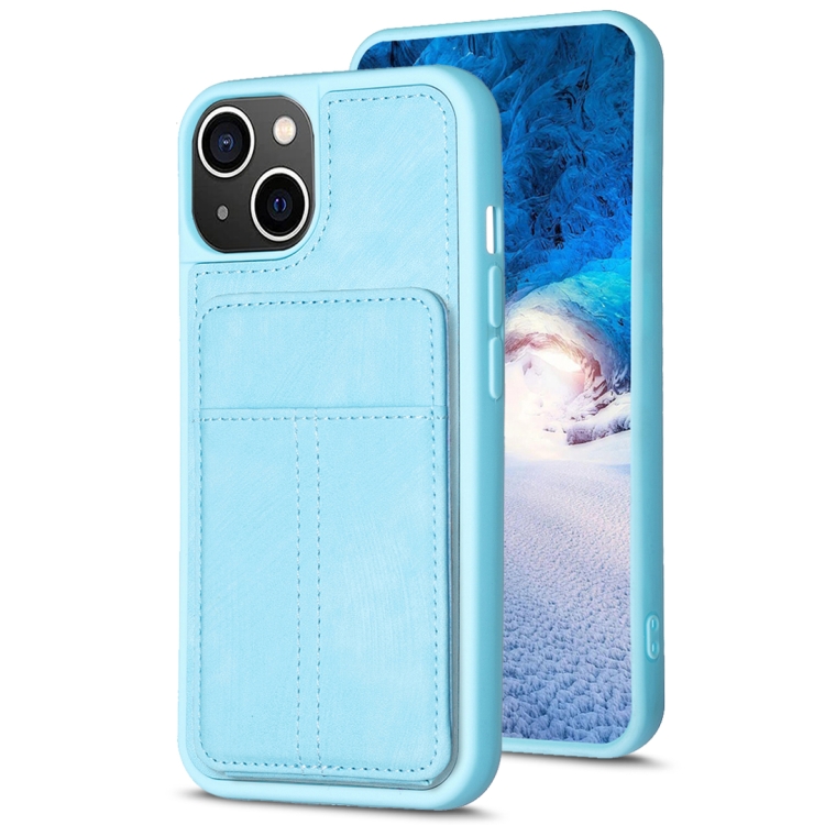 

For iPhone 14 / 13 BF28 Frosted Card Bag Phone Case with Holder(Blue)